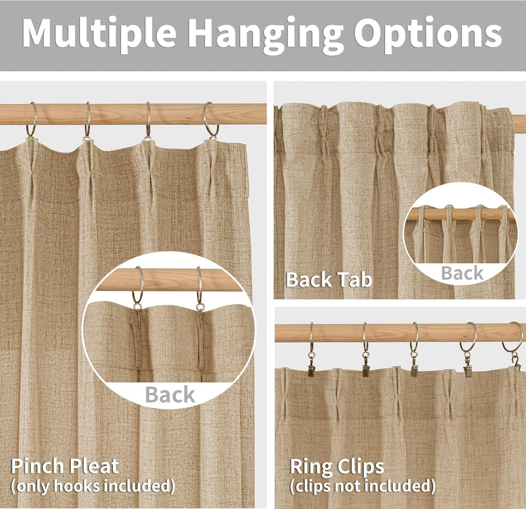 YoungsTex Toffee Linen Semi Sheer Curtains 95 Inch Length 2 Panels for Living Room, Bulap Light Filtering Drapes with Pinch Pleated for Bedroom Dining Farmhouse, 40 X 95 Inch