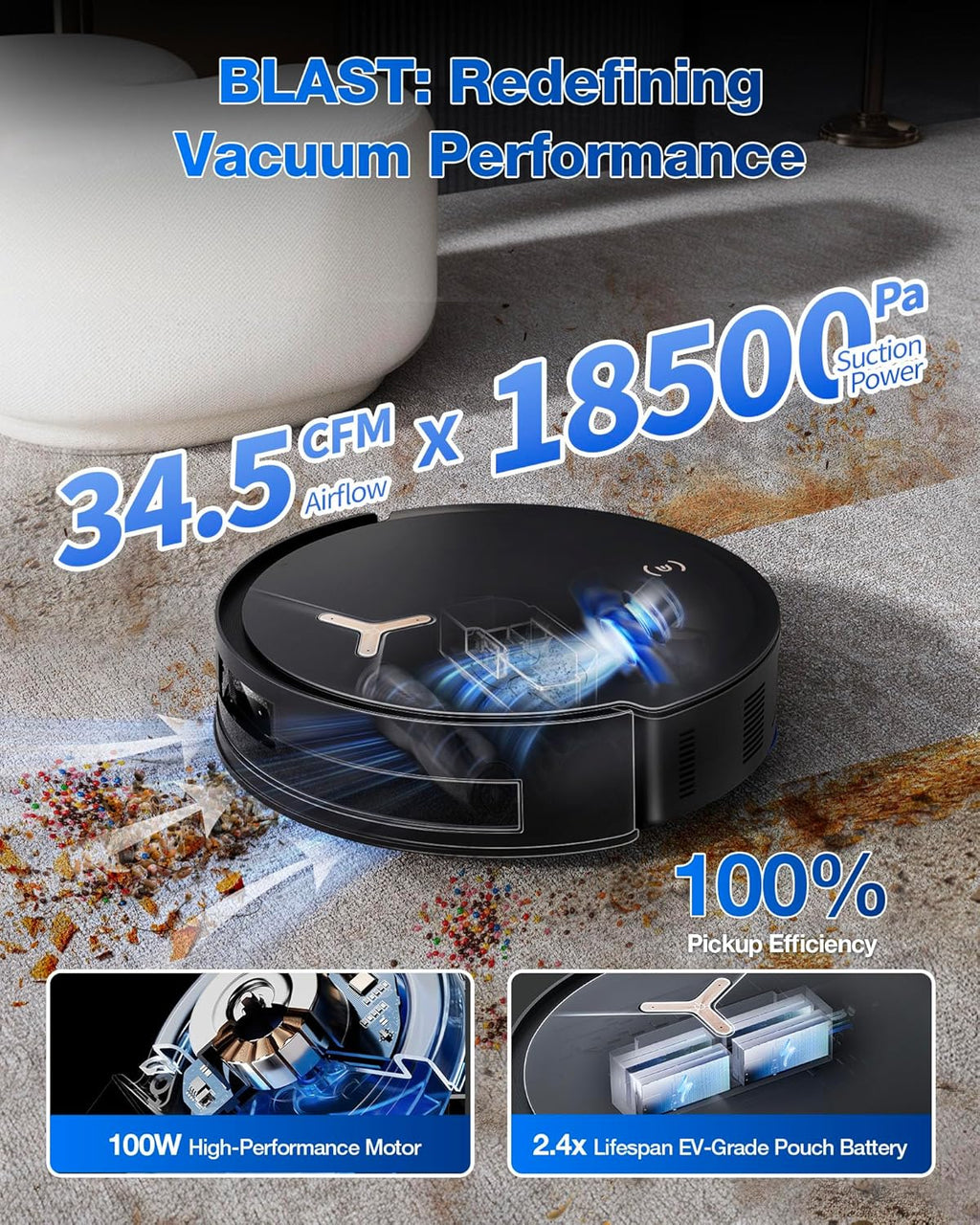 ECOVACS DEEBOT T50 MAX PRO Omni Robot Vacuum and Mop, 18,500Pa Blast Suction, 18mm Auto-Lift, ZeroTangle &TruEdge 2.0, AIVI 3.0 Obstacle Avoidance, Auto Hot Water Mop Wash/Dry/Refill, Self-Emptying