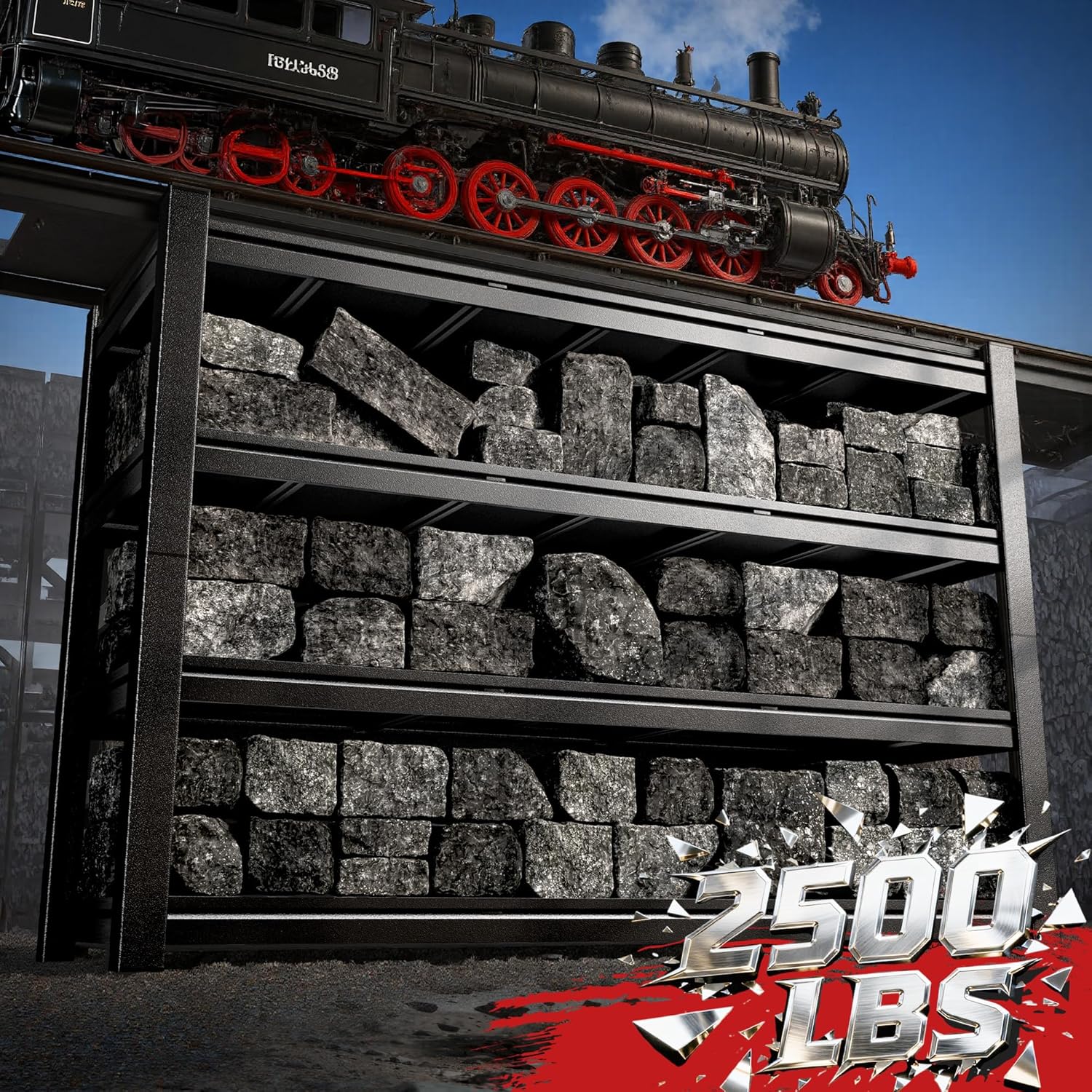 2500LBS Storage Shelves, 60.1" W Garage Shelving Heavy Duty, Adjustable Metal Shelving Unit, Storage Rack for Garage, Basement, Warehouse with Tool-Free Installation, 60.1" W x 24" D x 60.1" H