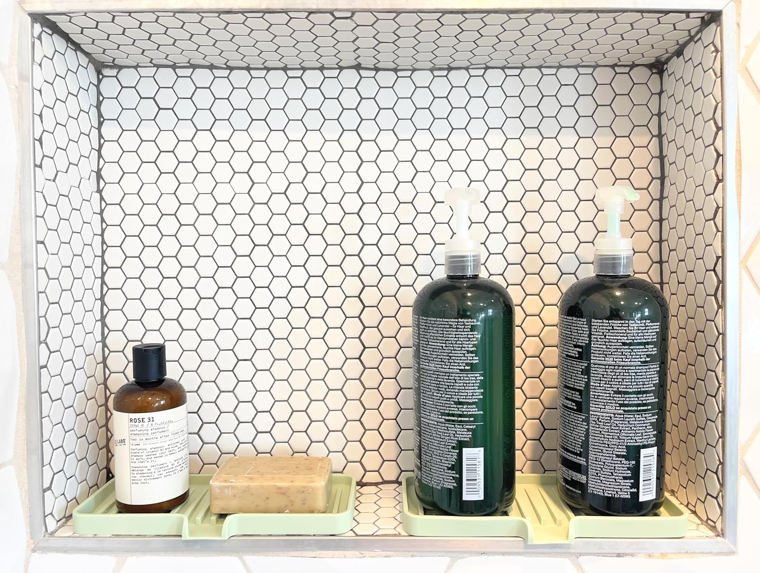 Happitasa Silicone Soap Dish Tray and Sponge Holder with Drain Chute, Pack of 2 | Bathroom and Kitchen Sink Organizer Caddy (Mocha, 5.2"x4", 7.2 Ounces)