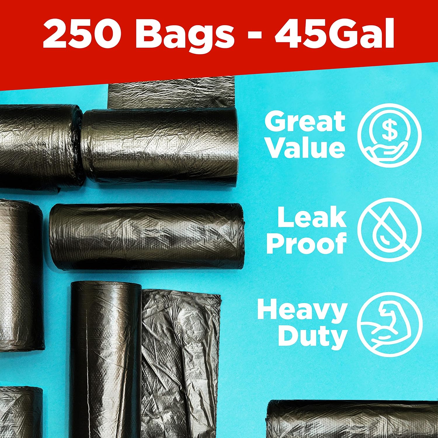 ToughBag 40-45 Gallon Trash Bags Heavy Duty (250 Count) | Black Garbage Bags | Made In USA
