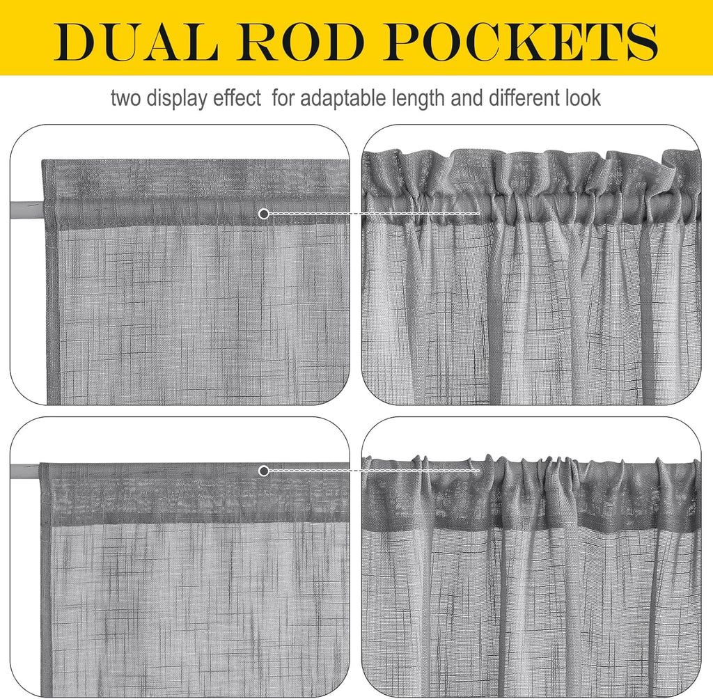 NICETOWN Sheer French Door Panel - 72 inches Linen Textured Voile Room Darkening Patio French Door Curtain with Tie Backs for Sliding Glass (Dark Grey, 1 Panel, 52 inches Width)