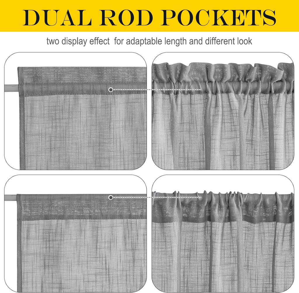 NICETOWN French Door Curtain with Tieback, Rustic Semi-Sheer Back Front Door Shade 50 Inches Long Curtains, Short Curtain Light-Filtering Privacy Window Decor, 1 Panel, Dark Grey, 26" Wide