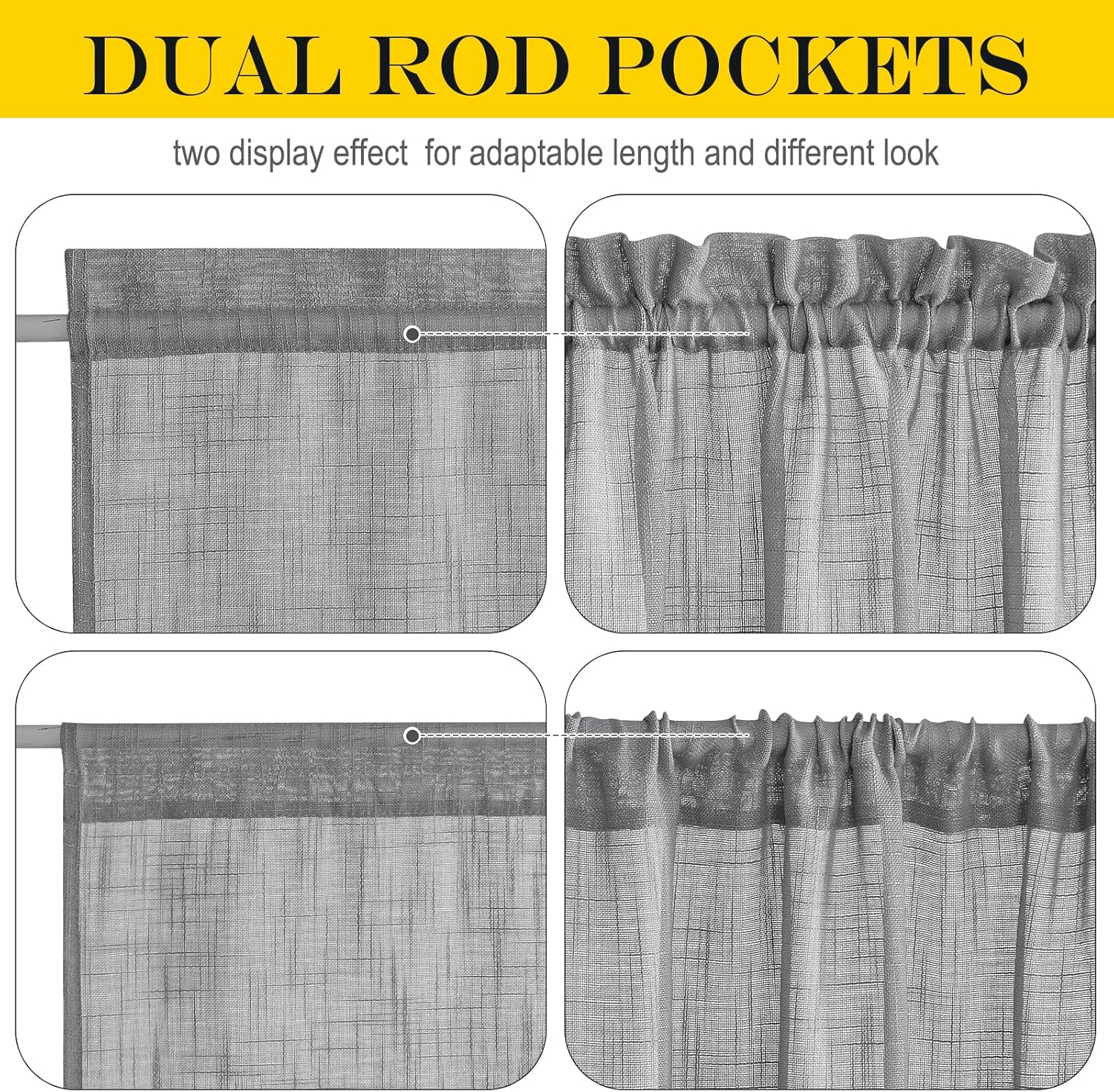 NICETOWN Privacy Sidelight Curtain Short - Semitransparent Voile French Door Panel 40 inches Length French Door Curtain with Tie Backs(Dark Gray, Sold Individually, 30 inches Wide)