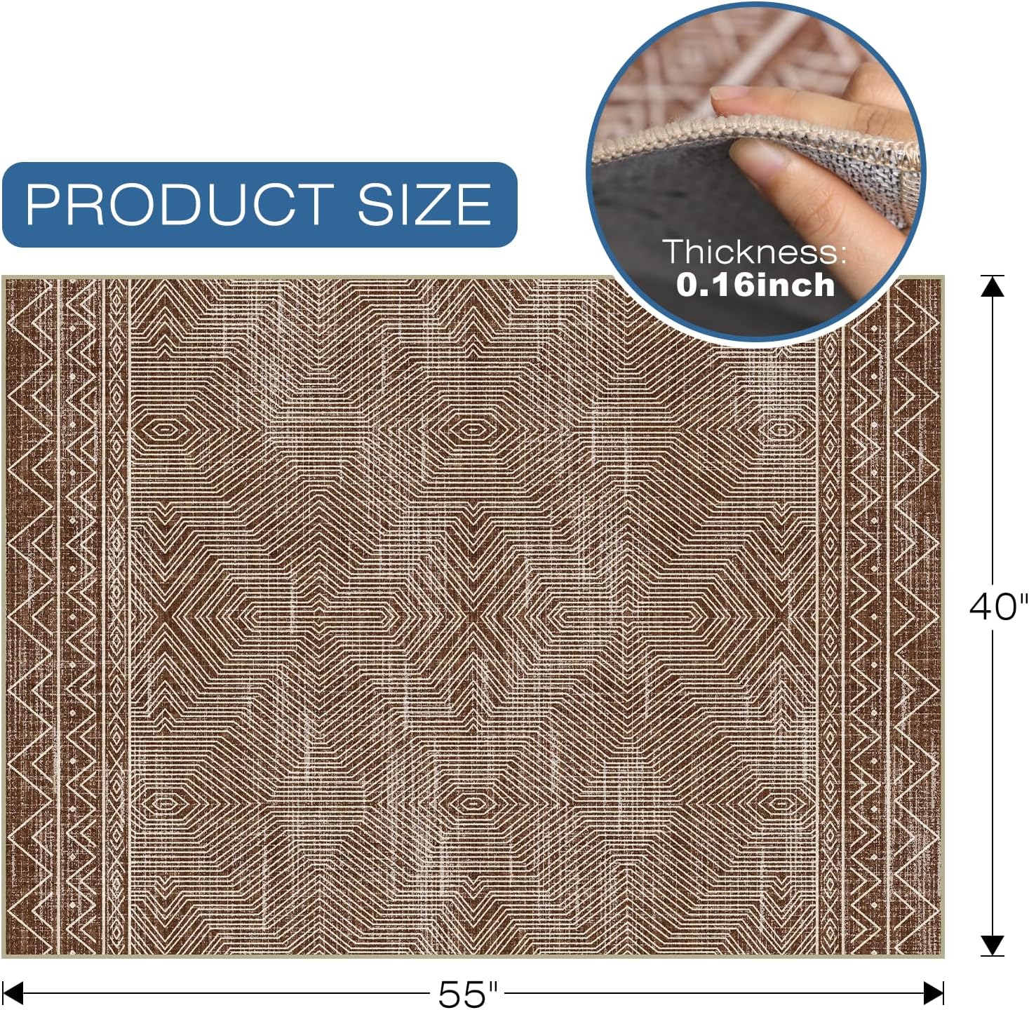 Office Chair Mat for Hardwood & Tile Floor, 40" x 55" Desk Chair Mat for Rolling Chairs, Anti-Slip Under Desk Rug Floor Protector for Home Office, Washable Area Rug for Living Room, Brown