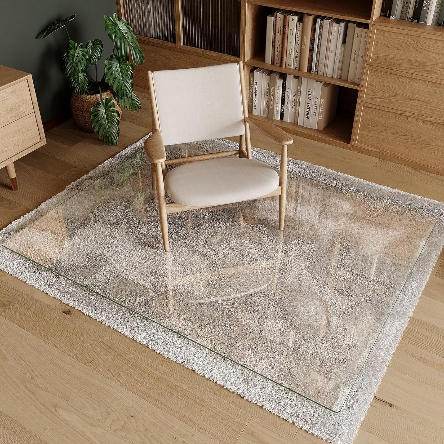 Koonmi Tempered Glass Chair Mat 60"x46" - Premium Office Chair Mat for Hardwood Floors & Low-Pile Carpet with 4 Non-Slip Pads - Thick Scratch-Resistant Surface