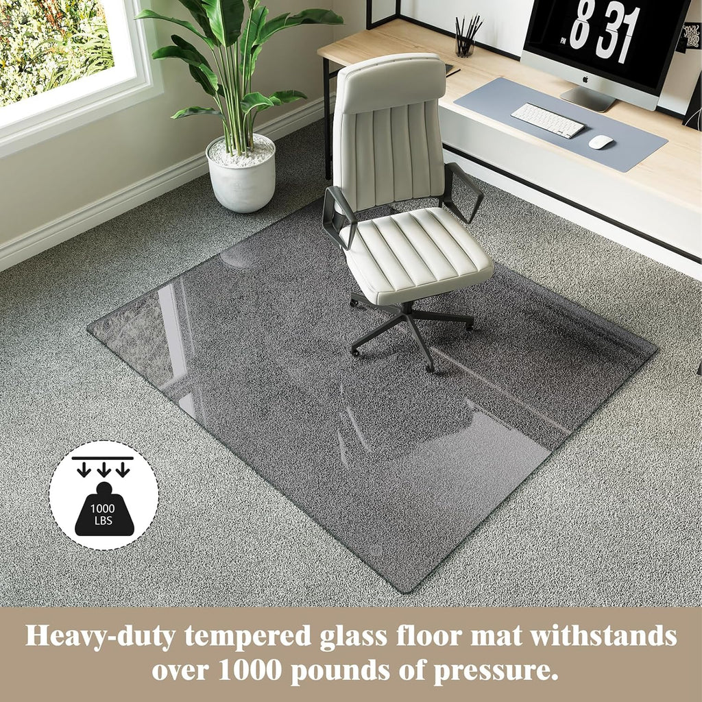 Koonmi Tempered Glass Chair Mat for Hardwood Floors & Carpets, 42" x 48“ Grey Heavy Duty Office Floor Protector with Noise-Free Gliding Shatterproof for Home Office Desk