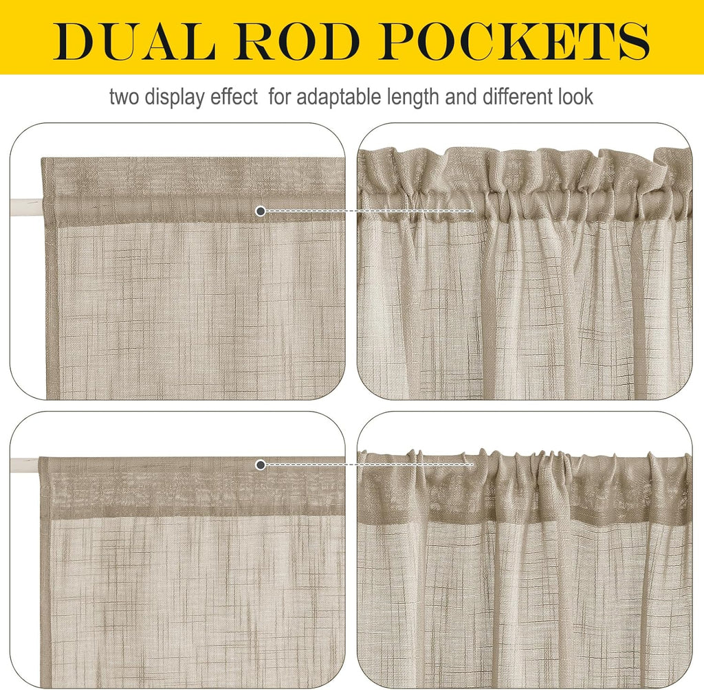 NICETOWN Privacy Sidelight Curtain Short - 40 inches Length Semitransparent Faux Linen Privacy with Enough Light French Door Panel Curtain with Tie Back (Taupe, Sold Individually, 30 inches Wide)