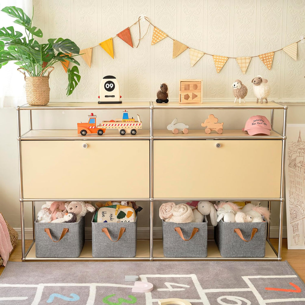 GRANNY SAYS Closet Storage Baskets, Collapsible Fabric Storage Bins with Metal Frame, Clothes Organizer Bins, Large Baskets for Shelves, Gray, 4-Pack