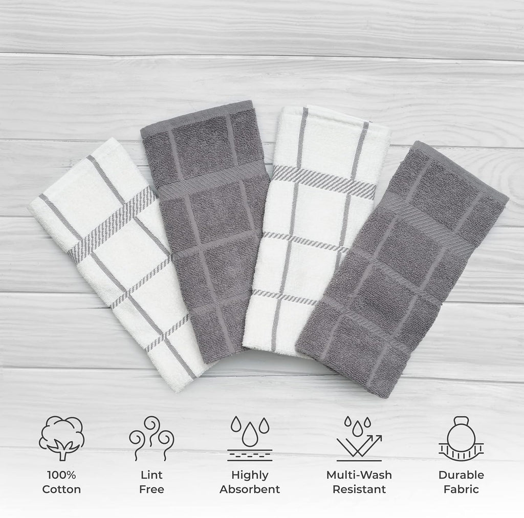 100% Cotton Terry Dish Cloth & Dish Towel, 6 Pack, Super Soft and Absorbent Kitchen Towels, Perfect for Kitchen Cleaning and Dish Washing (Grey (DT and DC Combo))