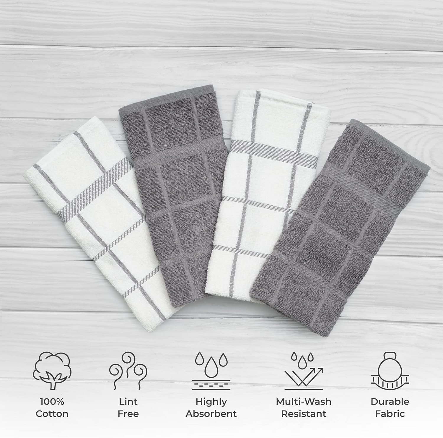 100% Cotton Terry Dish Cloth & Dish Towel, 6 Pack, Super Soft and Absorbent Kitchen Towels, Perfect for Kitchen Cleaning and Dish Washing (Grey (DT and DC Combo))