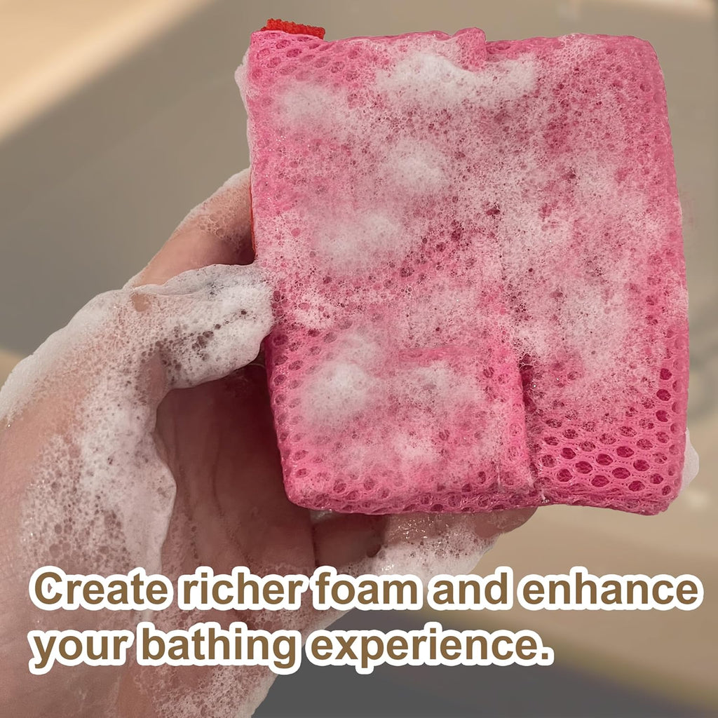 2 Pack Soap Bag Different Roughness Deep and Gentle,Bar Soap Pouch Saver Pocket,Body Scrubber Shower Sponge Loofah,Exfoliating Bath Sponge (Pink)