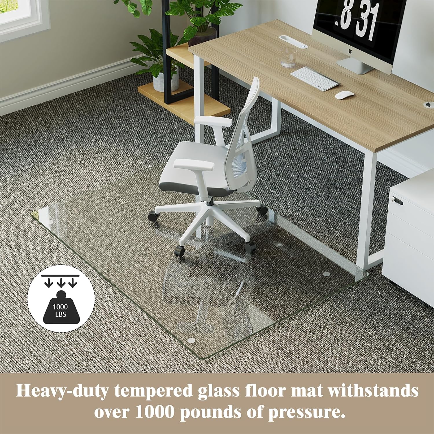 Koonmi Tempered Glass Chair Mat for Hardwood Floors & Carpets, 30" x 48“ Transparent Heavy Duty Office Floor Protector with Noise-Free Gliding Shatterproof for Home Office Desk