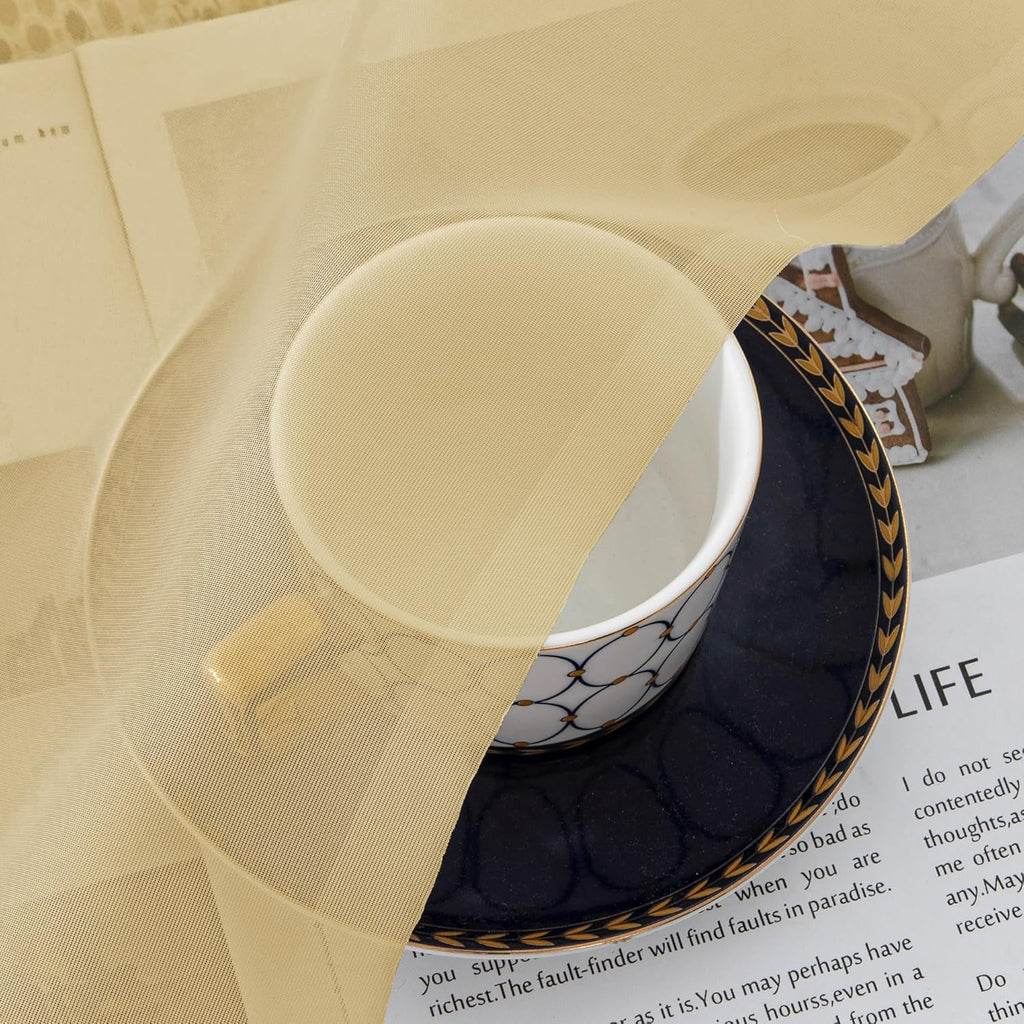 Chyhomenyc Gold Sheer Curtains 63 Inch Length 2 Panels, Rod Pocket Solid Window Sheer Curtain Panels, Elegant Curtains & Drapes for Living Room Bedroom 2 Panels (Gold, 42 W x 63 L)