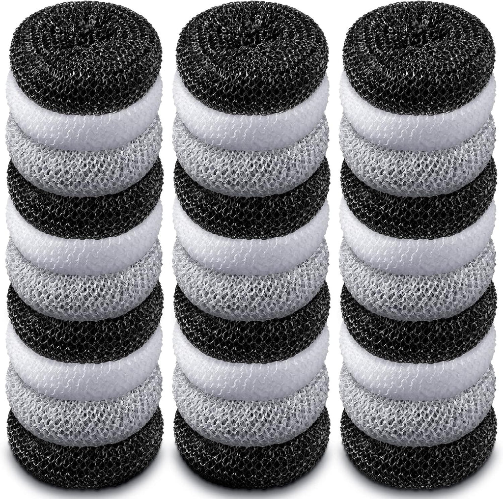 Blulu Plastic Dish Scrubbers for Dishes Pot Round Nylon Pad, Mesh Scouring Non Scratch Pads(Simple Colors,30 Pieces)