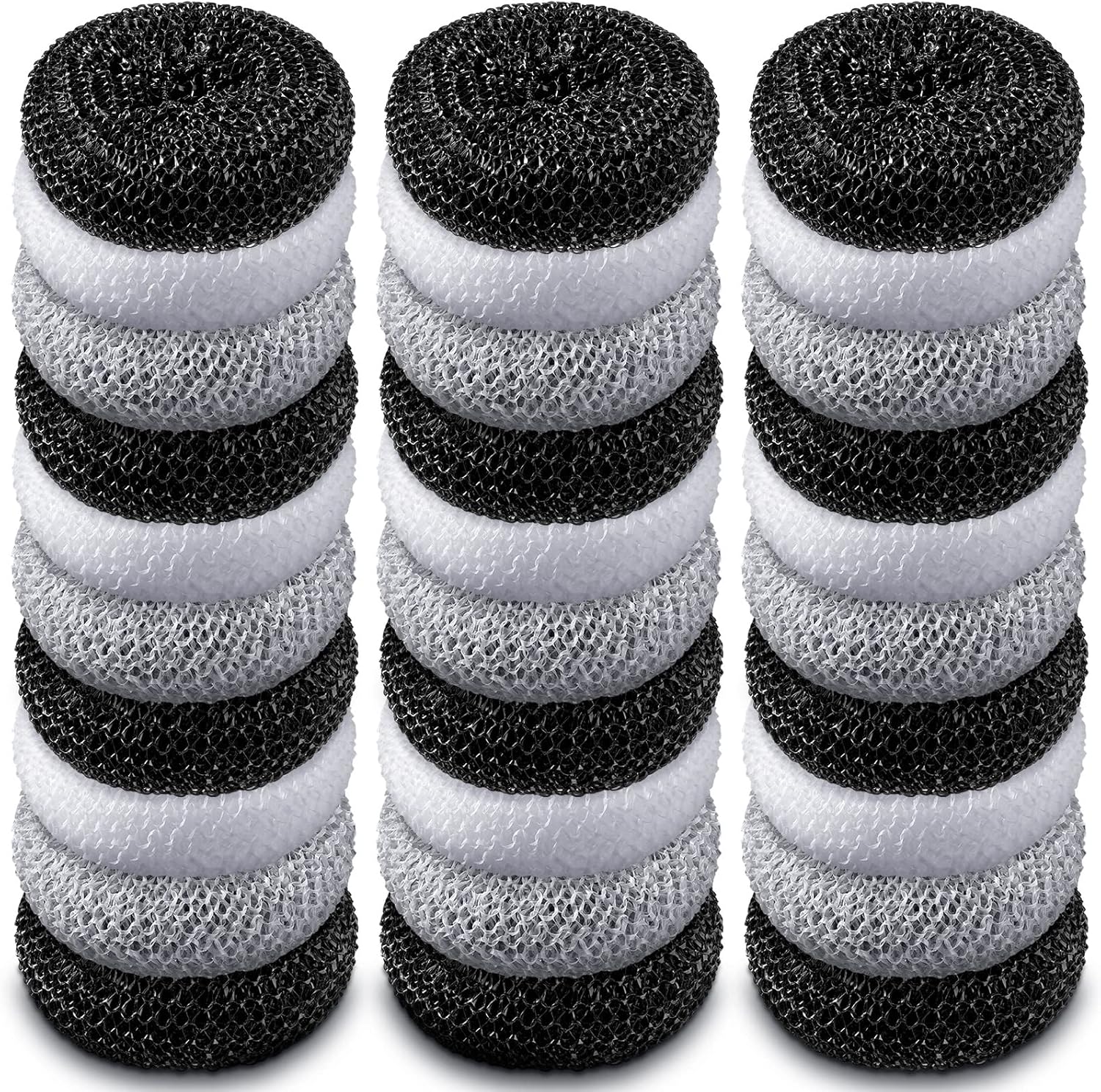 Blulu Plastic Dish Scrubbers for Dishes Pot Round Nylon Pad, Mesh Scouring Non Scratch Pads(Simple Colors,30 Pieces)