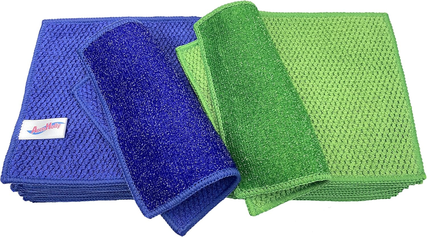 12 Pack Microfiber Scrub Dish Cleaning Cloth, Non-Scratch, Reusable & Durable for Pan Pot Dish Cooktop Stovetop Counter Kitchen Household, Machine Washable, 5.5 x 5.5 Inch, Blue & Green Assorted