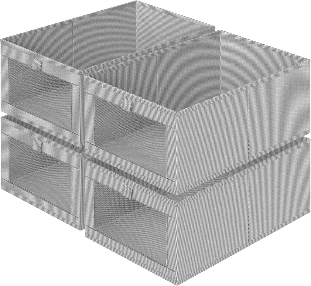 Criusia 4 Pack Linen Closet Organizers and Storage, Closet organizer Large Linen Closet Baskets for Organization, Foldable Storage Containers for Towels, Clothing, Jeans, Books, Shelves,Grey