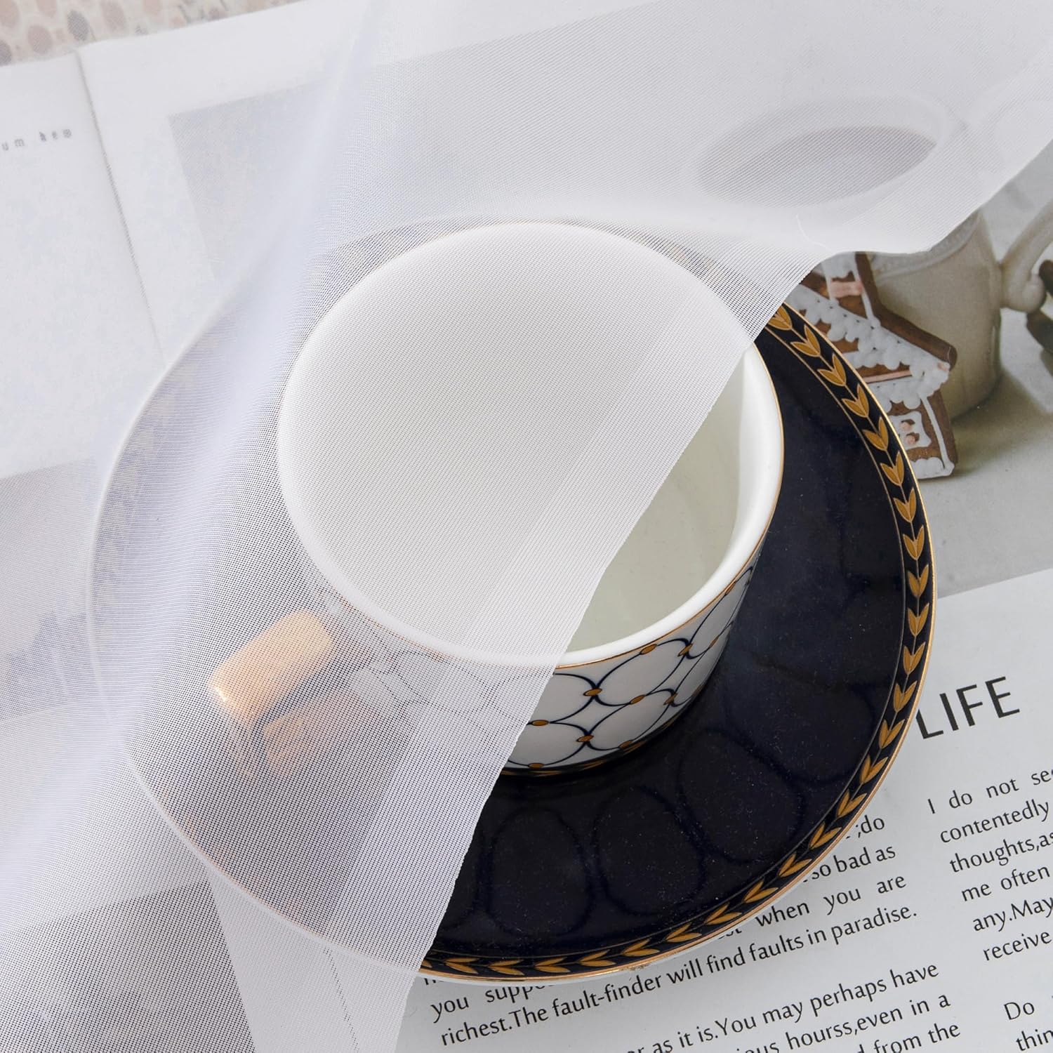 Chyhomenyc White Sheer Curtains 45 Inch Long 2 Panels, Short Voile Drapes for Dinning Small Windows Bathroom Living Room Bedroom, Rod Pocket, 42Wx45L Inches