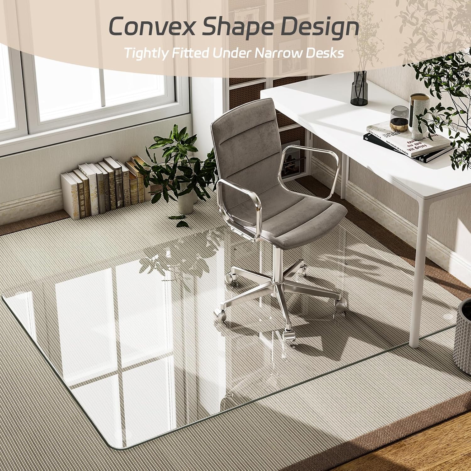 GLSLAND 36"x55" Tempered Glass Chair Mat Rectangle Heavy-Duty Floor Protector for Carpet & Hard Floors Scratch-Resistant Office Computer Desk Mat 1/5" Clear