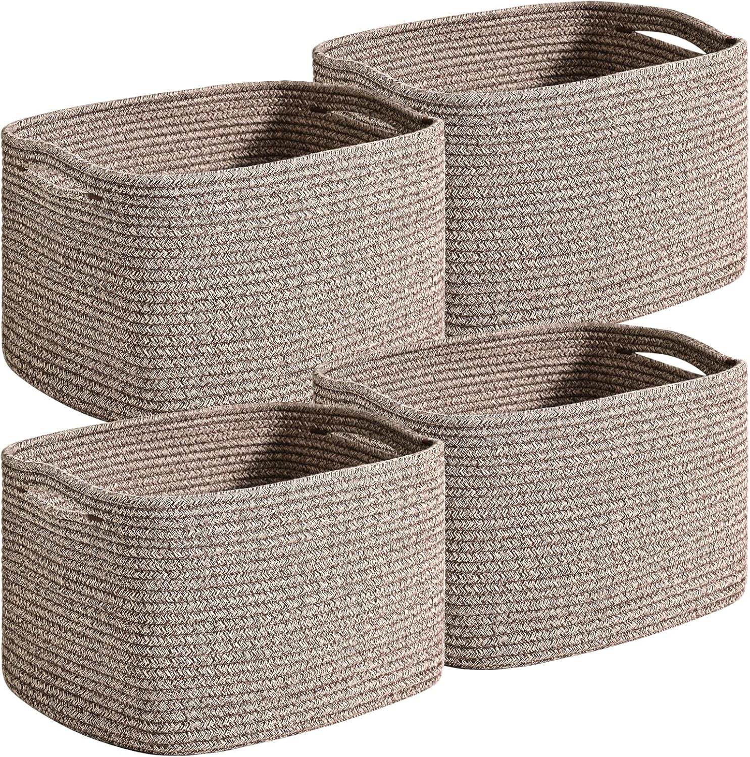 Small Storage Baskets for Organizing Shelves, Cotton Rope Basket for Storage, Cute Rectangular Book Toy Basket, 12.7"×9.1"×7.9", 4 Packs, Dark Brown