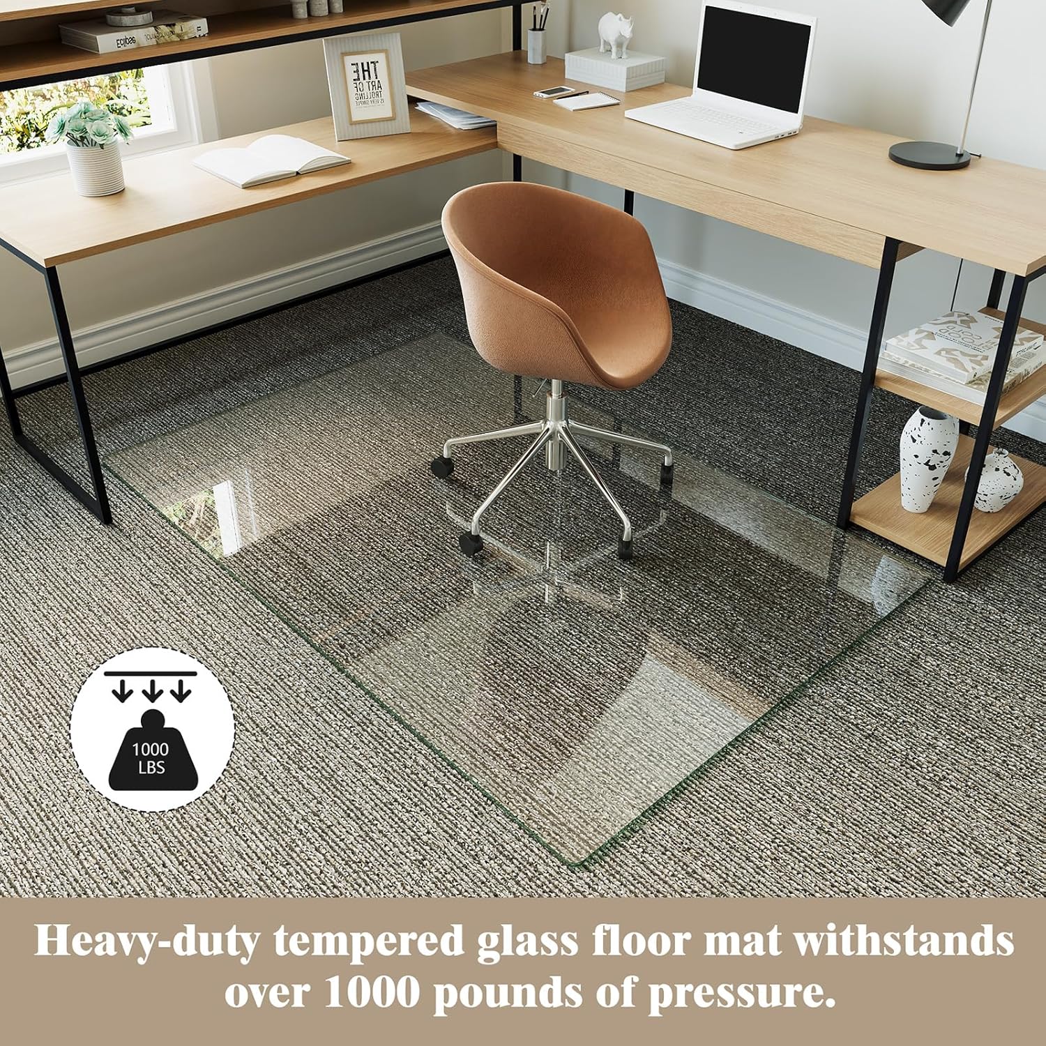 Koonmi Tempered Glass Chair Mat for Hardwood Floors & Carpets, 36" x 55“ Transparent Heavy Duty Office Floor Protector with Noise-Free Gliding Shatterproof for Home Office Desk