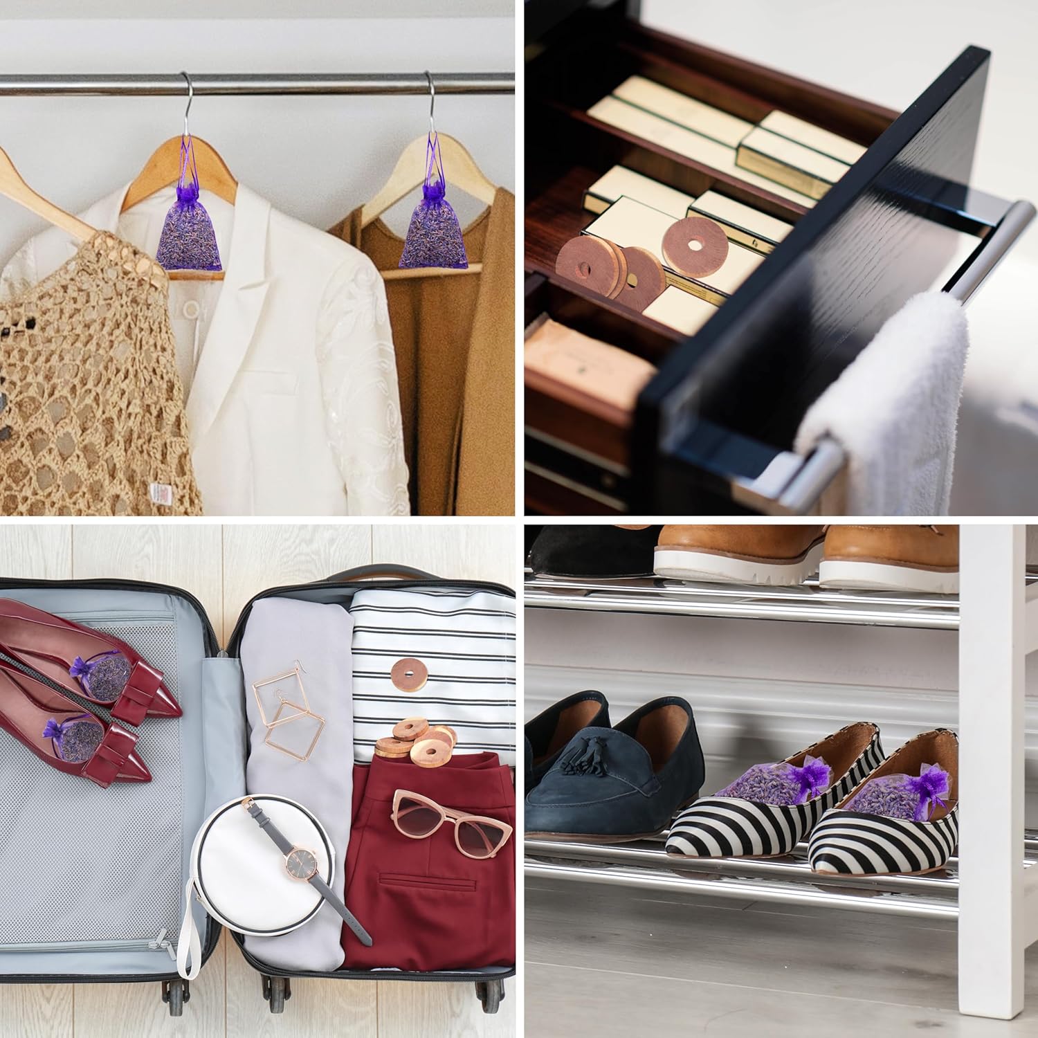 Pack of 16 Cedar Blocks and 8 Lavender Flower Sachets Craft Bag, Drawer Freshener, Linen, Shower Favor, Wedding and More, LV-E-LC-1