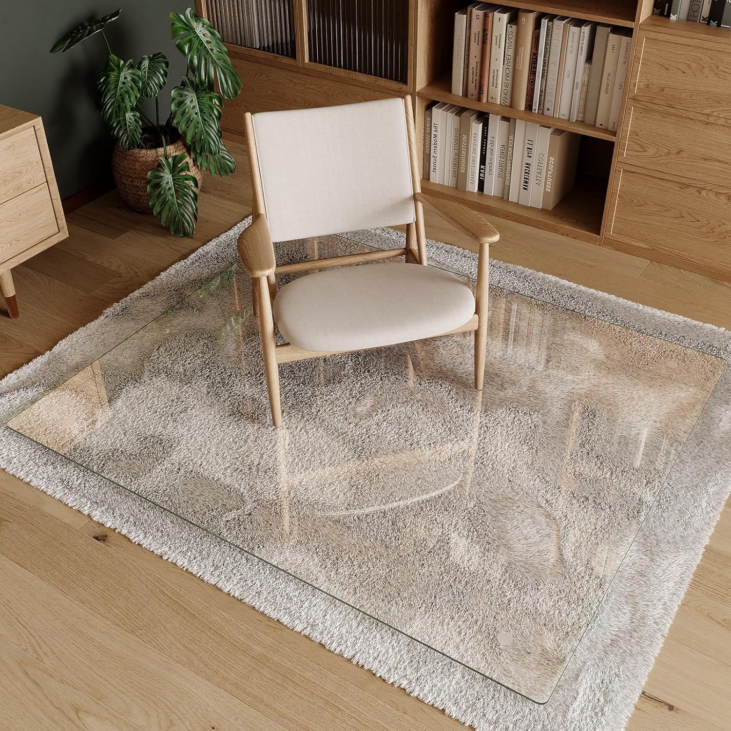 Koonmi Tempered Glass Chair Mat 46"x55" - Premium Office Chair Mat for Hardwood Floors & Low-Pile Carpet with 4 Non-Slip Pads - Thick Scratch-Resistant Surface