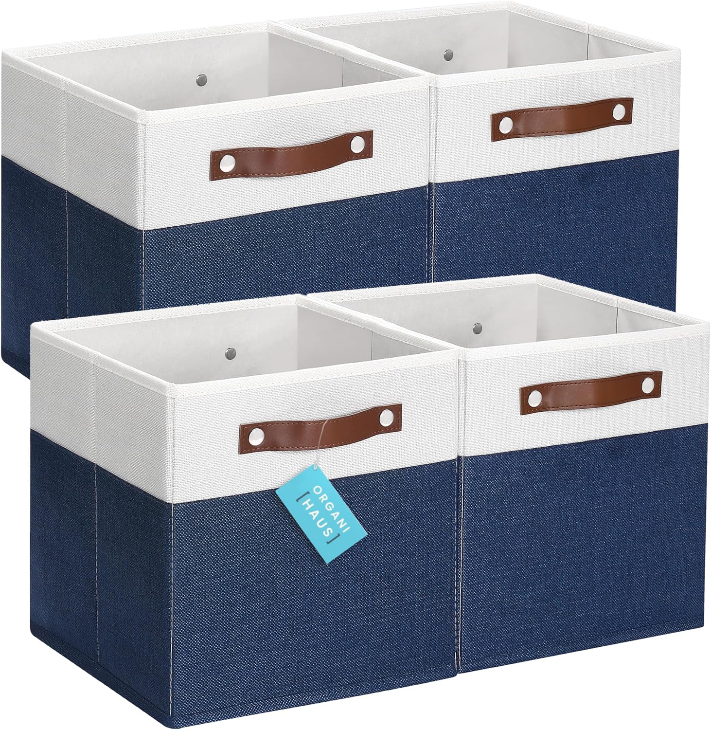 OrganiHaus 11x11 Fabric Cubes Storage Bins Set of 4, Foldable Collapsible Fabric Storage Bins for Organizer, Cubbies Organizer for Kallax, Linen Cube Shelf Baskets, Toy Organizing boxes - Navy Blue
