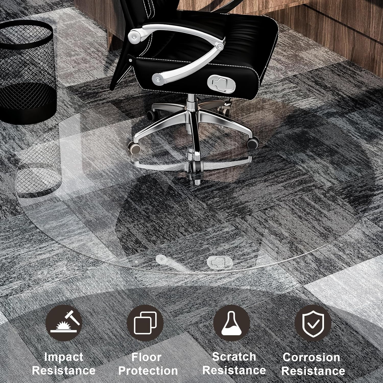 GLSLAND Round Tempered Glass Floor Mat - 55" Office Chair Mat for Carpet Clear Glass Mat 1/5" Thick for Hardwood Floor/Carpeted Floors