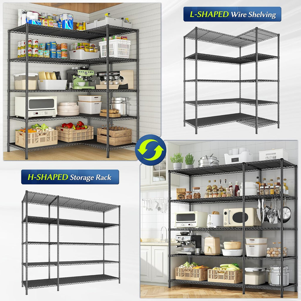 52.36" W Storage Shelves Metal Shelving Unit Load 1400LBS 5 Tier Wire Rack for Storage Adjustable Garage Shelving Heavy Duty Shelves for Pantry Kitchen Garage, 52.36W x13.78Dx70.8H