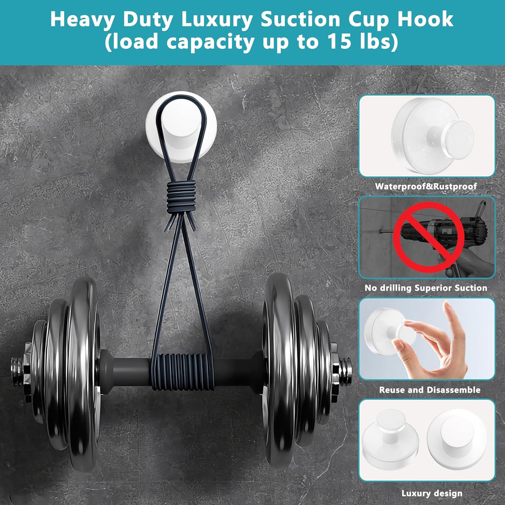 Suction Cup Hooks for Shower,Removable No Drill Towel Hooks,Upgraded 15 lbs Strong Suction hooks for Bathroom Tile,Shower Wall,Glass Door,Kitchen-Loofah,Coat,Stainless Waterproof-White 4 Pcs