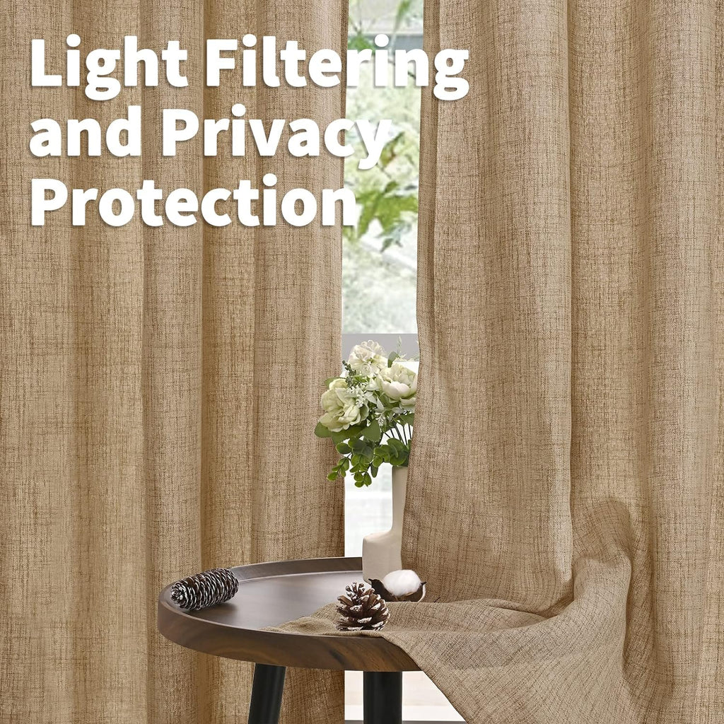 YoungsTex Toffee Linen Curtains 63 Inch Length for Short Living Room Window, Light Filtering Rod Pocket Burlap Textured Drapes for Bedroom Back Tab Rustic, 42 X 63 Inch, 2 Panels