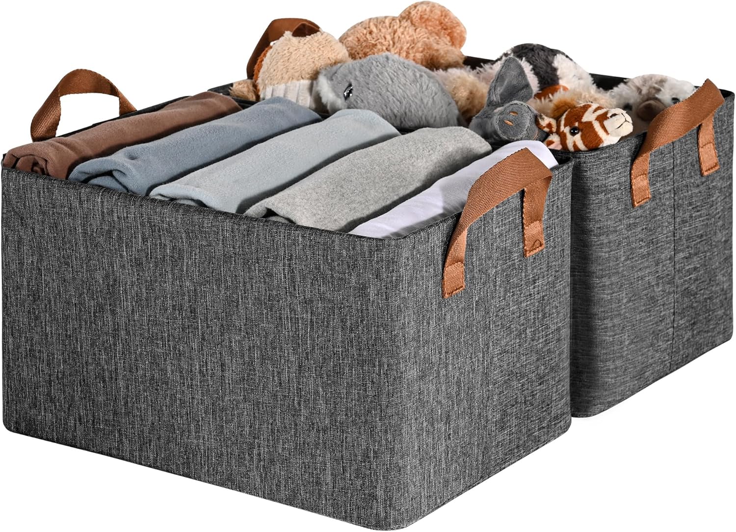 GRANNY SAYS Storage Baskets for Shelves, Closet Organizer Bins, Clothes Storage Bins with Metal Frame, Large Baskets for Organizing and Storage, Collapsible, Dark Gray, 2-Pack