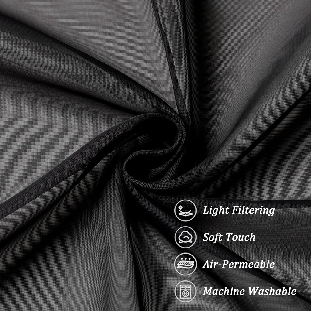 Chyhomenyc Black Sheer Curtain 72 Inches Length 2 Panels, Voile Top Dual Rod Pockets Light Filtering Airy Window Treatment Drapes for Living Room/Bedroom, Each 42Wx72L