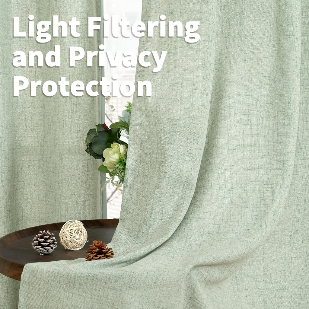 YoungsTex Sage Green Linen Curtains 78 Inches Long for Living Room, Semi Sheer Window Drapes Light Filtering with Rod Pocket Back Tab for Office Bedroom, 2 Panels, 52 X 78 Inch