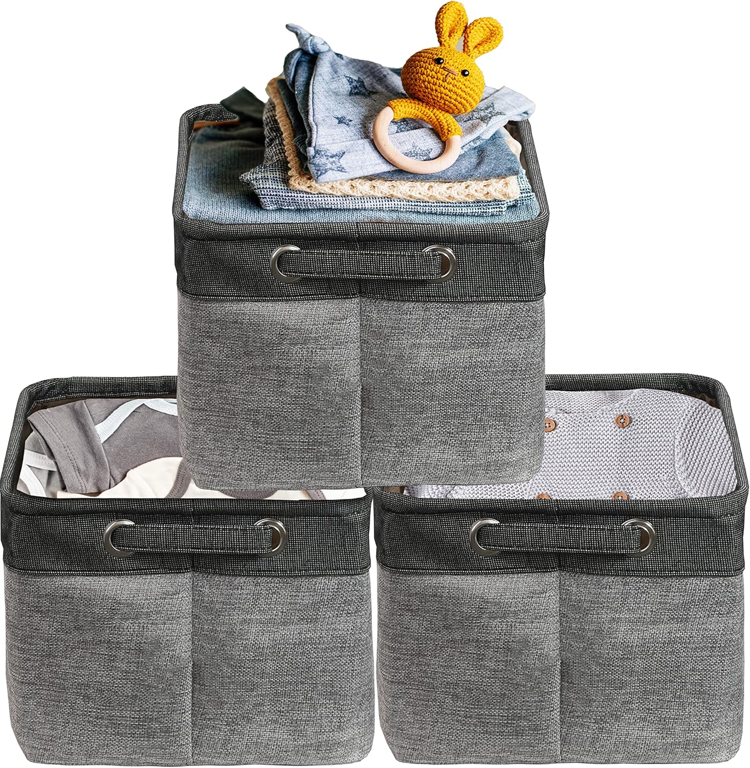 SIMPLE HOUSEWARE Large Fabric Storage Bin, 14.4" x 10" with Handles, 3-Pack, Foldable Organizer for Closet and Shelf, Dark Gray