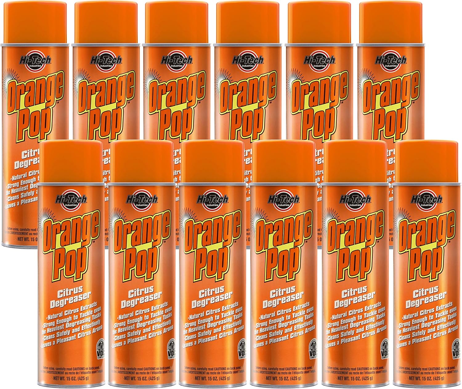 HI-TECH Orange Pop Foaming Citrus Cleaner Degreaser – Heavy Duty Multi-Surface Spray with D-Limonene – Industrial Strength – 12 Pack – Pleasant Citrus Scent