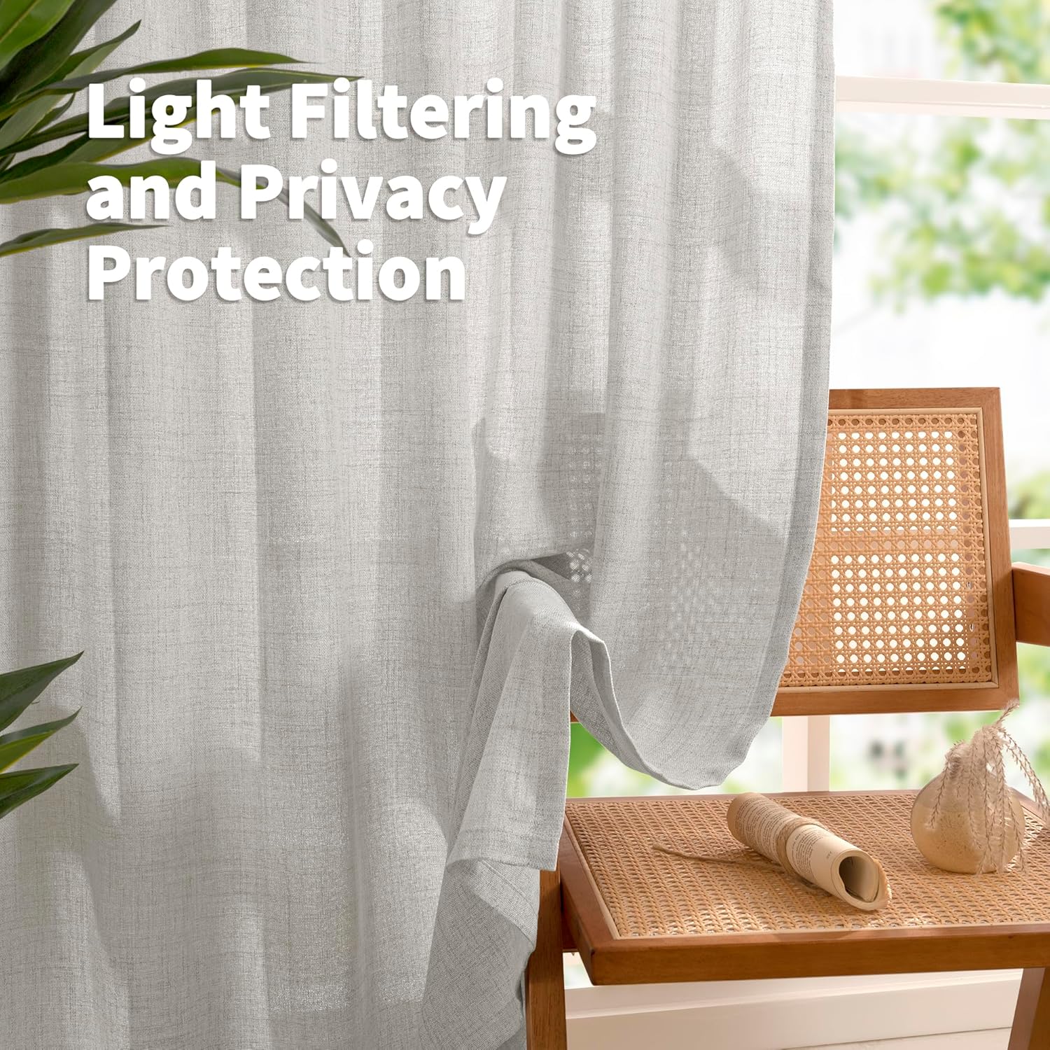 YoungsTex Linen Semi Sheer Curtains 90 Inch Length 2 Panels, Light Grey Light Filtering Window Drapes Privacy with Back Tab for Living Room Bedroom, 40 X 90 Inch