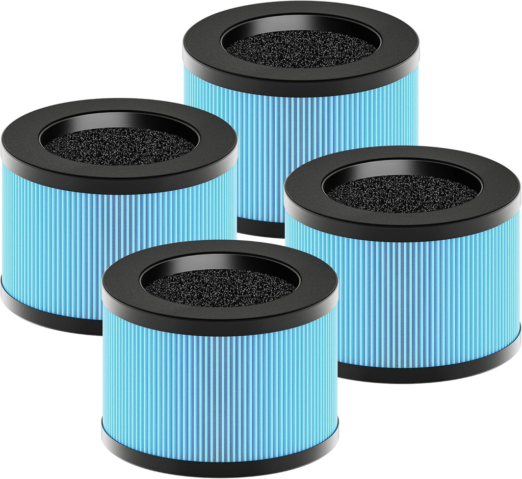 MK01 & MK06 True HEPA Filter Replacement Compatible with Aroeve MK01, MK06, ToLife TZ-K1 and Kloudi DH-JH01 Air Purifier, Standard Version, Blue, 4 Pack