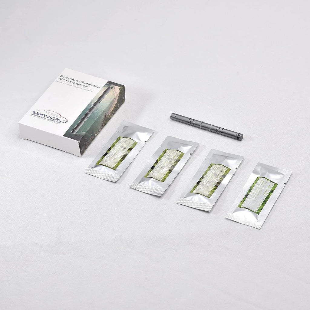 Tesla Model 3 [Not Compatible with Model 3 2024 (Highland)] /Y Air Freshener Invisible Slim Design Four Scents Selection (White Tea Valley Set)