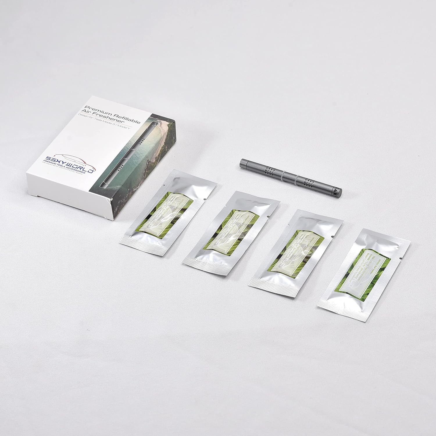 Tesla Model 3 [Not Compatible with Model 3 2024 (Highland)] /Y Air Freshener Invisible Slim Design Four Scents Selection (White Tea Valley Set)