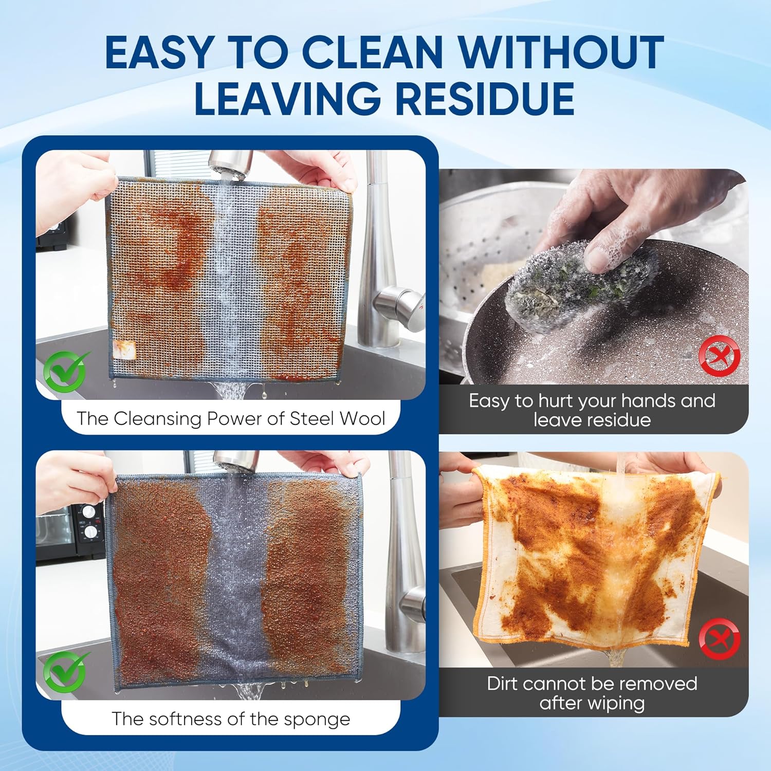 Forggon10 Pcs New Upgrade 2-Layer Non Scratch Wire Dishcloth,Wire Dishwashing Rag, Non-Scratch Wire Dishwashing Rags for Wet and Dry, Kitchen Cleaning Dish Rags for Cookware,Sinks, Dishes,Stove