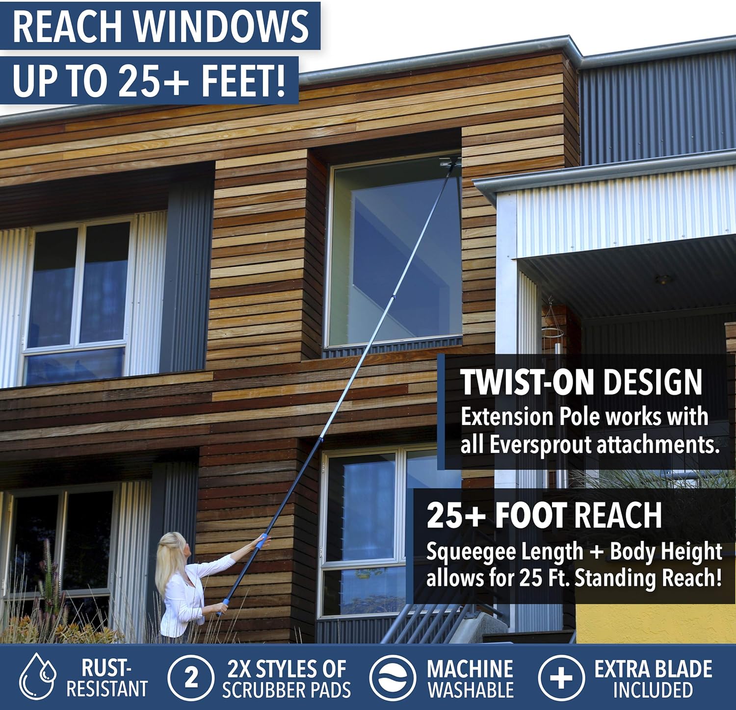 EVERSPROUT 7-to-20 Foot Swivel Squeegee & Microfiber Glass Window Scrubber, Window Squeegee & Window Cleaner, Light-Weight Window Washing Kit with Extension Pole, Squeegee for Window Cleaning