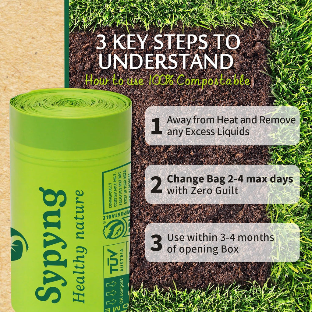 13-17 Gallon Compostable Trash Bags (50-Pack) Heavy-Duty & Durable, 1.1 Mil Thick | 100% Biodegradable for Large Bins | Certified ASTM D6400, BPI & OK Compost HOME, Eco-Friendly & Recyclable