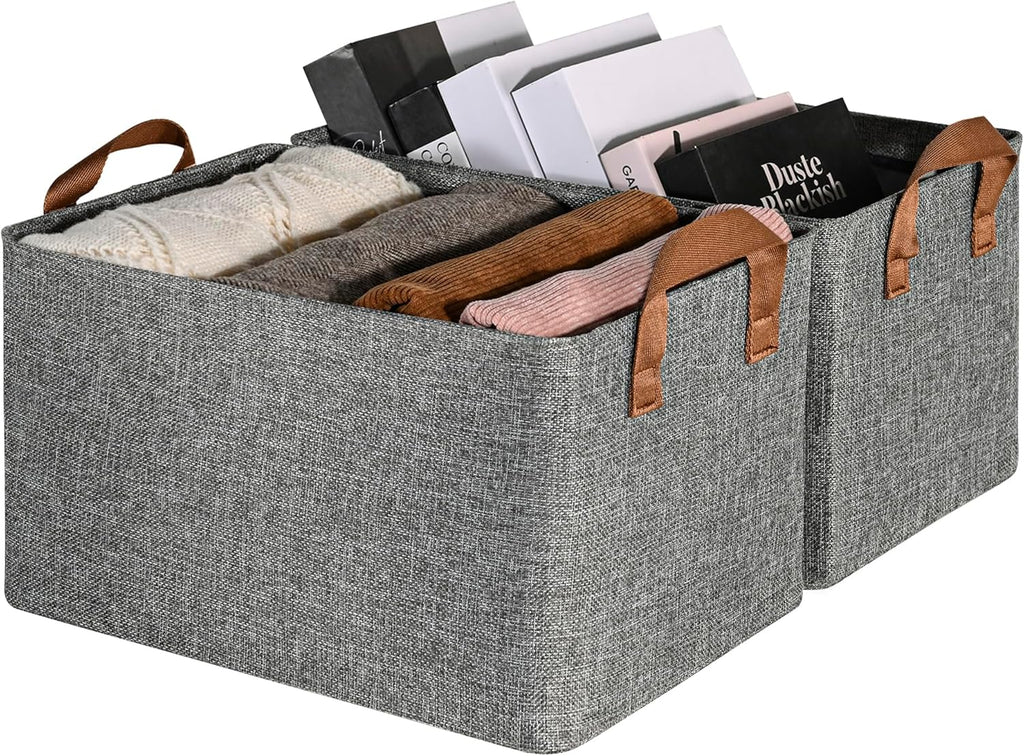 GRANNY SAYS Storage Baskets for Shelves, Closet Organizer Bins, Clothes Storage Bins with Metal Frame, Large Baskets for Organizing and Storage, Collapsible, Gray, 2-Pack