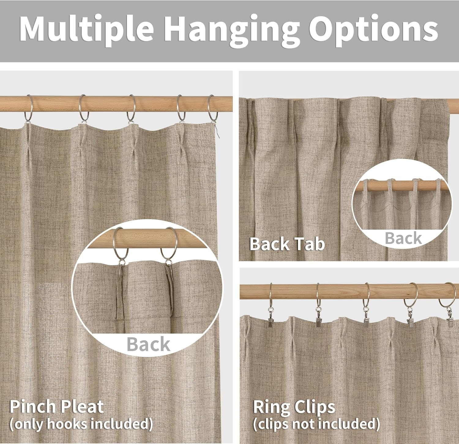 YoungsTex Oatmeal Linen Curtains 36 Inch Length for Short Kitchen Window, Textured Small Drapes Light Filtering for Cafe Bedroom Bathroom Back Tab, 2 Panels, 40 X 36 Inch