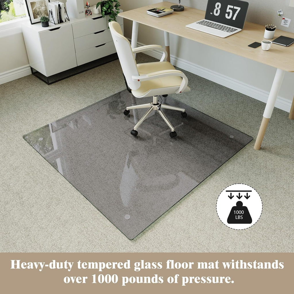 Koonmi Tempered Glass Chair Mat for Hardwood Floors & Carpets, 40" x 60“ Grey Heavy Duty Office Floor Protector with Noise-Free Gliding Shatterproof for Home Office Desk