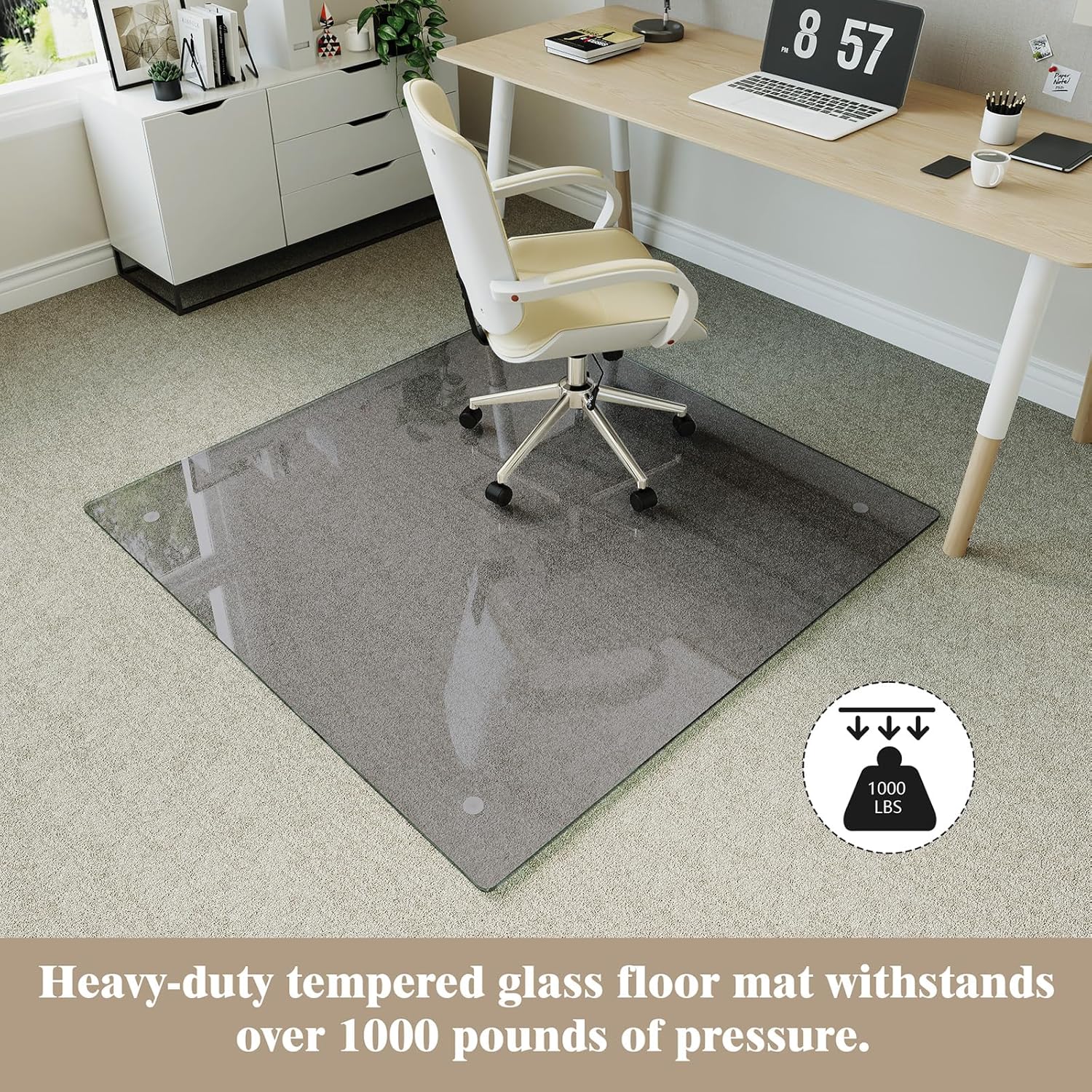 Koonmi Tempered Glass Chair Mat for Hardwood Floors & Carpets, 40" x 60“ Grey Heavy Duty Office Floor Protector with Noise-Free Gliding Shatterproof for Home Office Desk