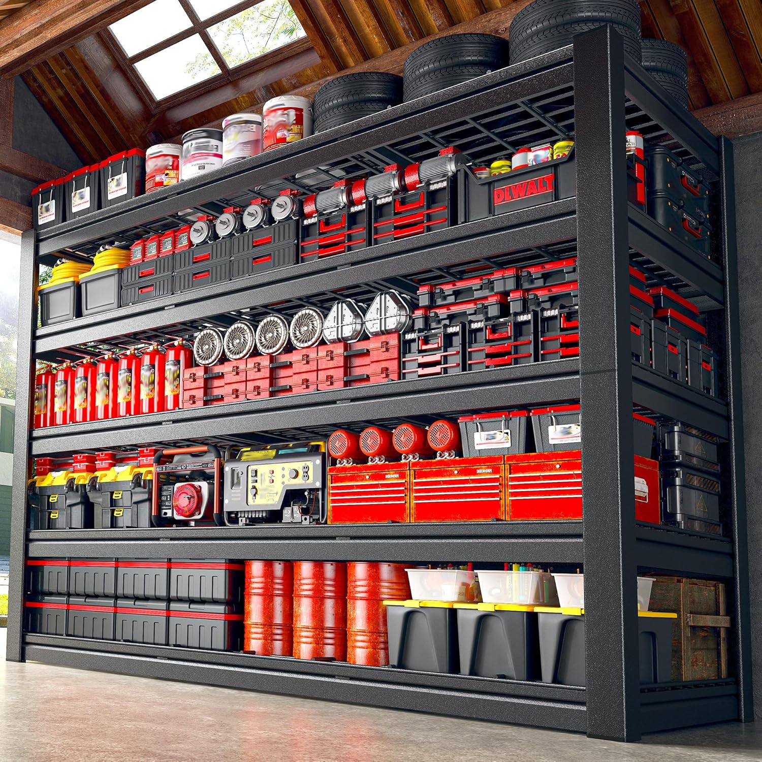 60.1" W Garage Shelving 3125LBS Metal Shelving Extra Wide Storage Shelves Adjustable 5 Tier Garage Shelves Industrial Metal Shelf for Basement Warehouse Shop 60.1" W x 24.1" D x 72" H